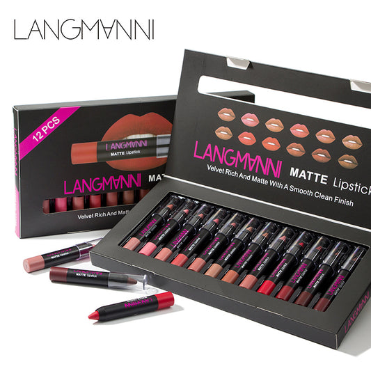 Langmanni 12 lipstick sets with matte lipstick lip gloss - ARcart.sg